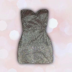 fredrick's hollywood silver sequin strapless mini dress size small